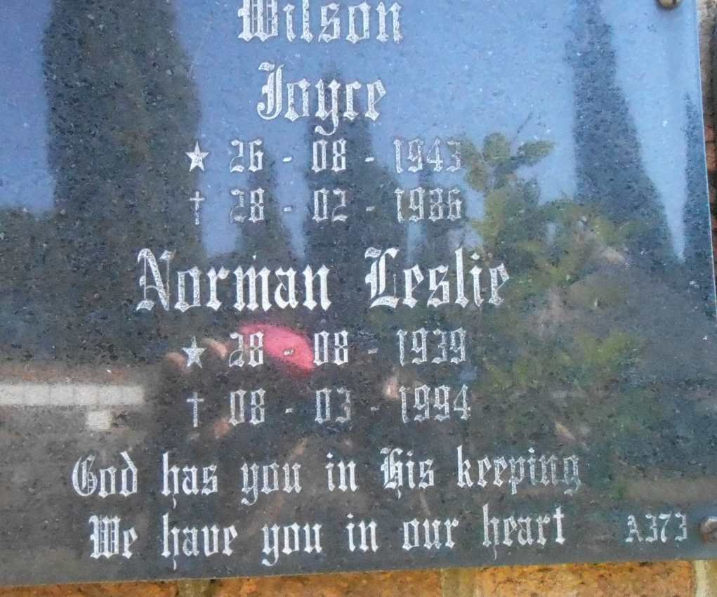 WILSON Norman Leslie 1939-1994 &amp; Joyce 1943-1986