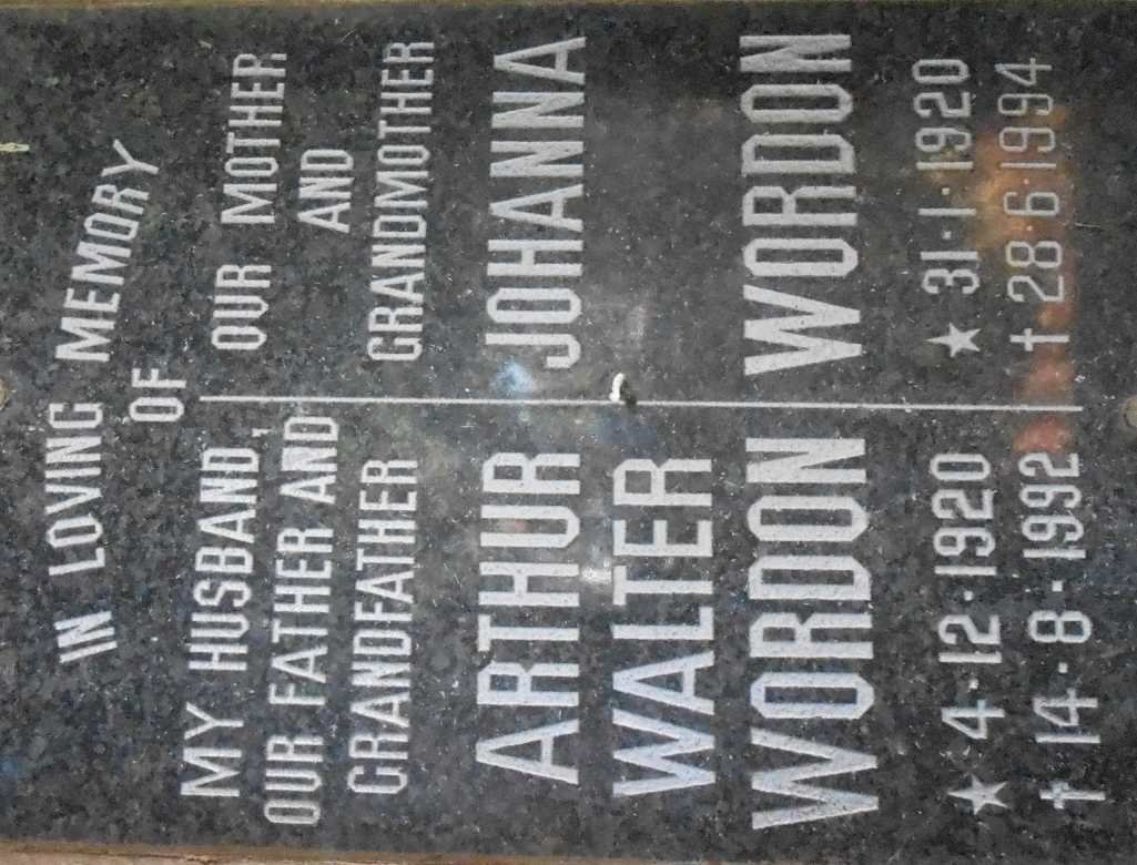 WORDON Arthur Walter 1920-1992 &amp; Johanna 1920-1994