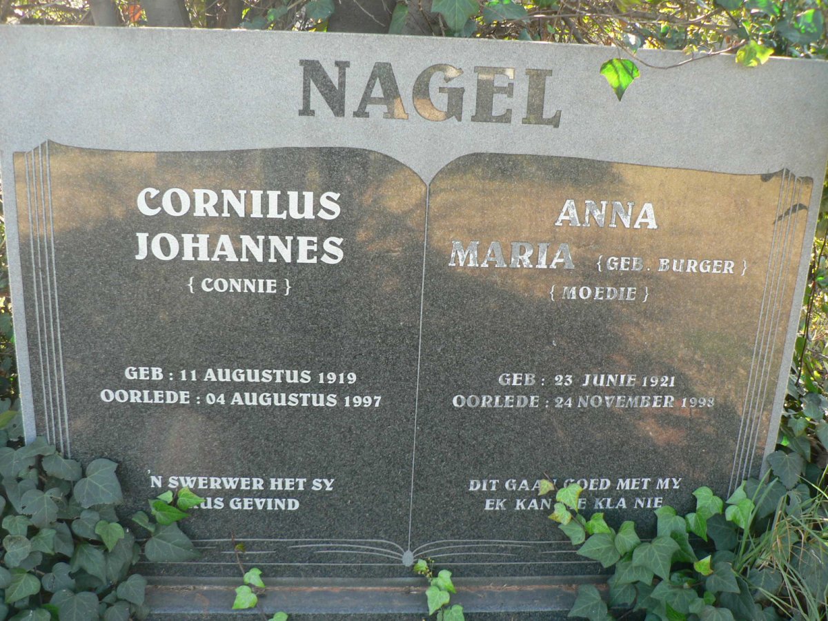 NAGEL Cornilus Johannes 1919-1997 &amp; Anna Maria BURGER 1921-1998