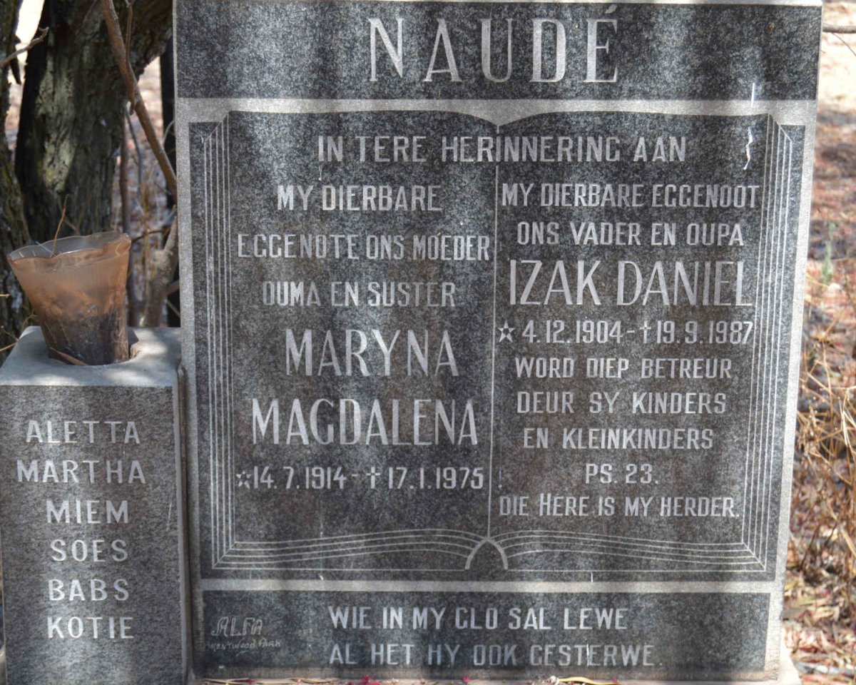 NAUDÉ Izak Daniel 1904-1987 &amp; Maryna Magdalena 1914-1975