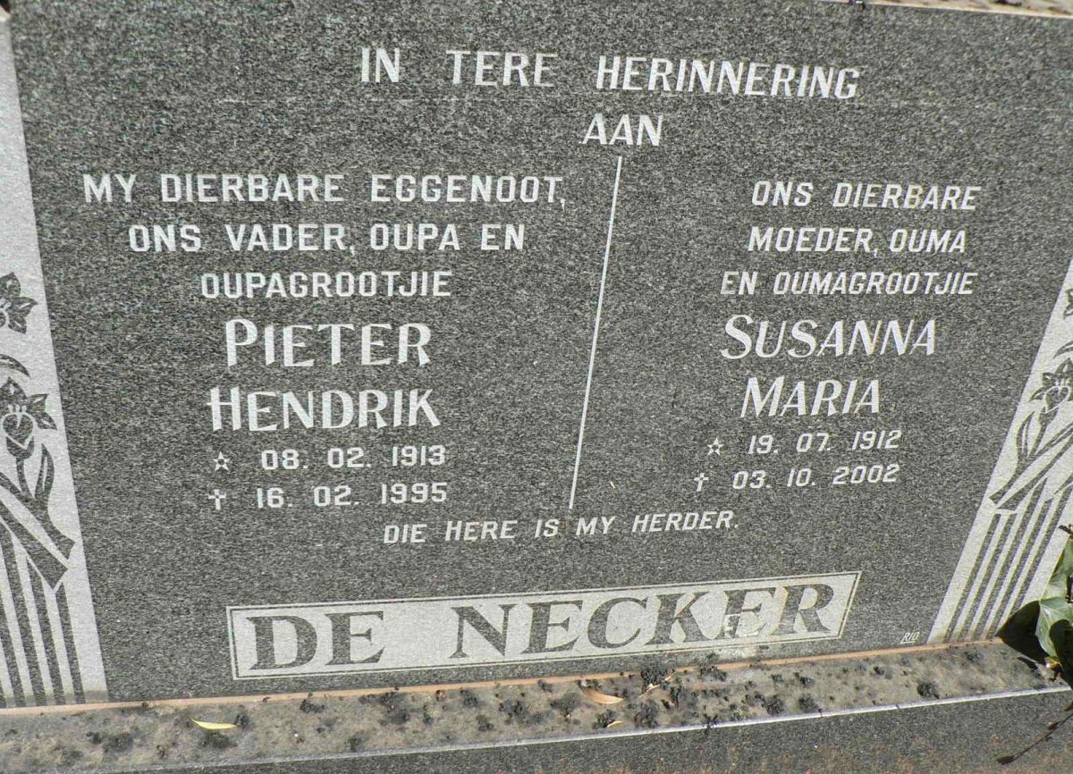 NECKER Pieter Hendrik, de 1913-1995 &amp; Susanna Maria 1912-2002