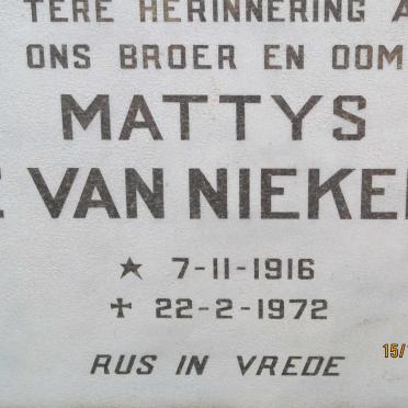 NIEKERK Mattys Z., van 1916-1972