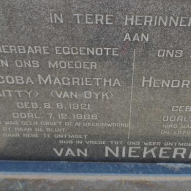 NIEKERK Hendrik Gerhardus, van 1912- &amp; Jacoba Magrietha VAN DYK 1921-1968