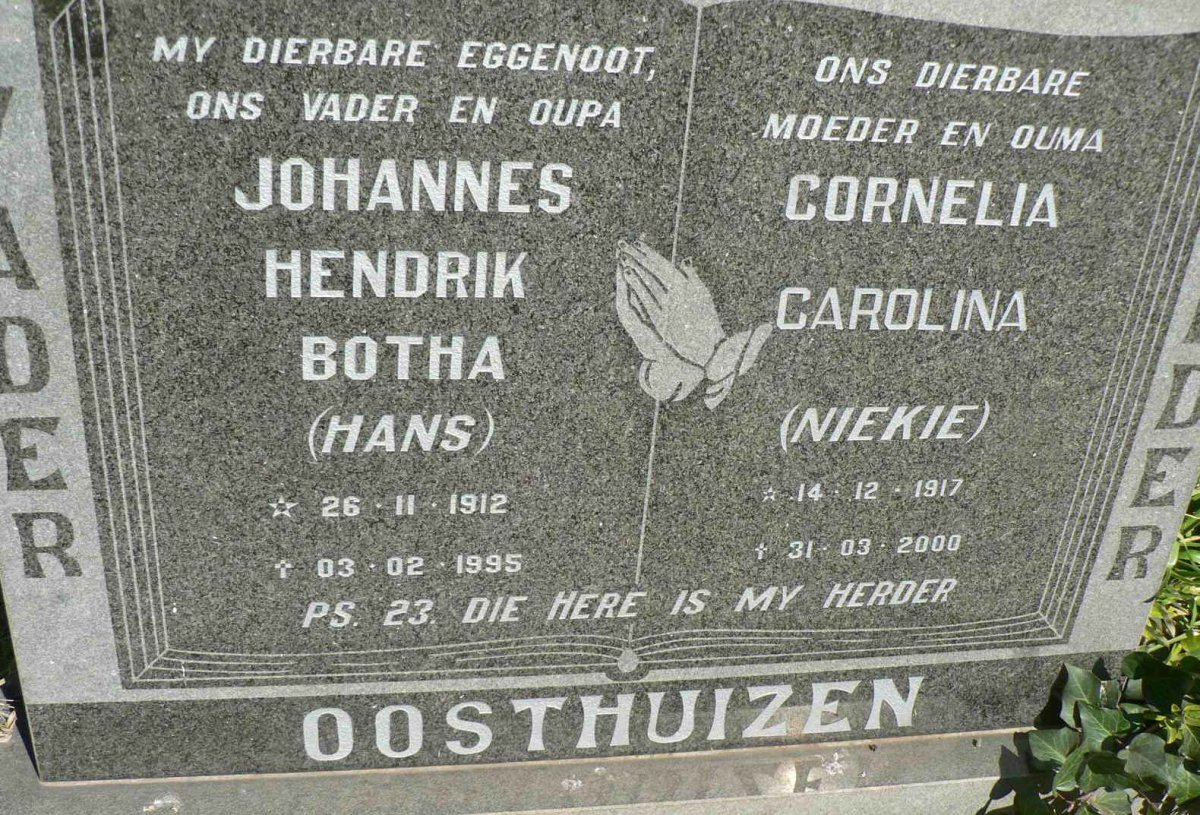 OOSTHUIZEN Johannes Hendrik Botha 1912-1995 &amp; Cornelia Carolina 1917-2000