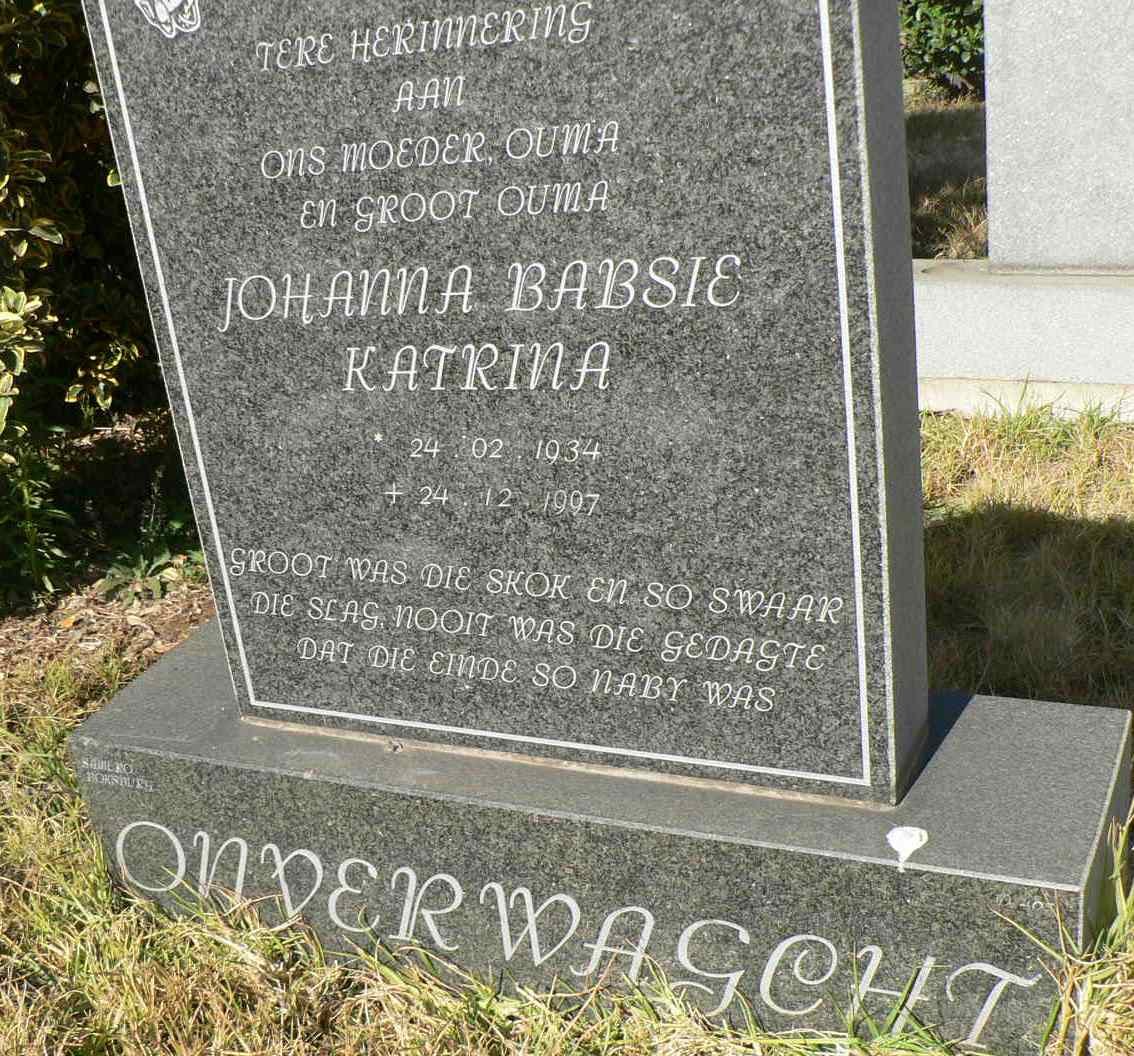 ONVERWAGCHT Johanna Babsie Katrina 1934-1997
