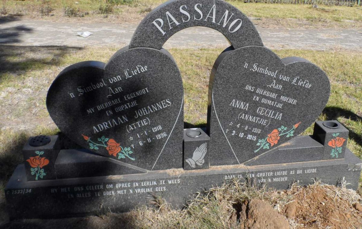 PASSANO Adriaan Johannes 1918-1996 &amp; Anna Cecilia 1918-2015