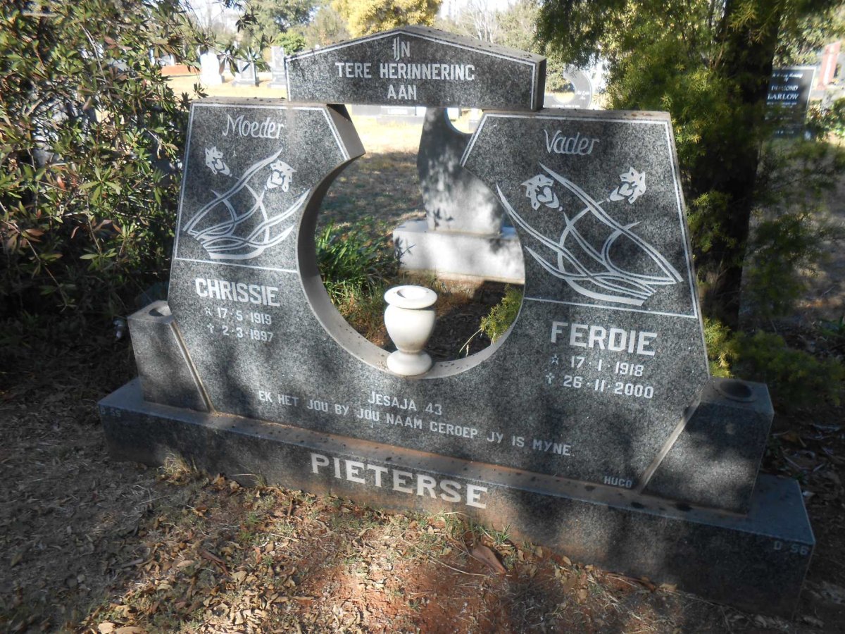 PIETERSE Ferdie 1918-2000 &amp; Chrissie 1919-1997