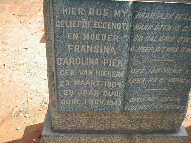 PIEK Fransina Carolina nee VAN NIEKERK 1904-1943