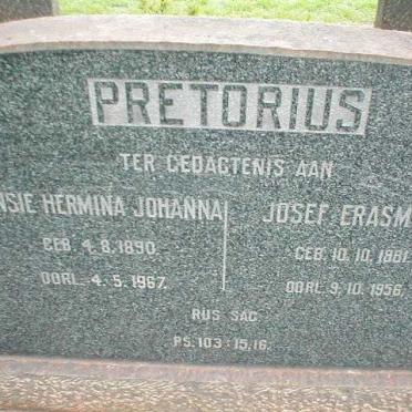 PRETORIUS Josef Erasmus 1881-1956 &amp; Jansie Hermina Johanna 1890-1967