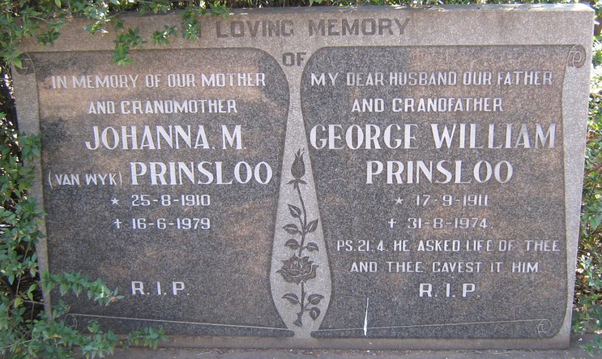 PRINSLOO George William 1911-1974 &amp; Johanna M. VAN WYK 1910-1979