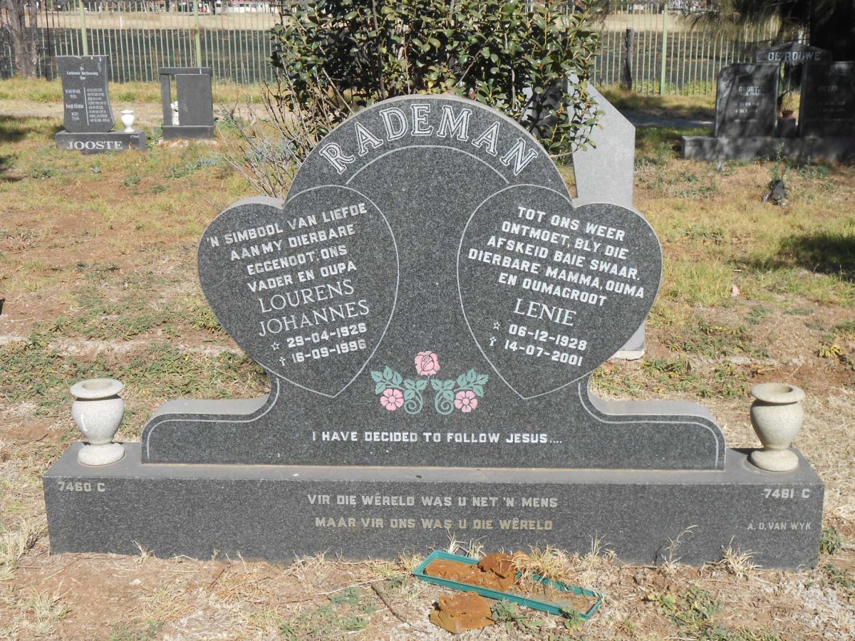 RADEMAN Lourens Johannes 1926-1996 &amp; Lenie 1928-2001