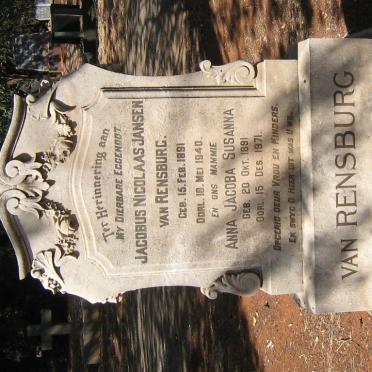 RENSBURG Jacobus Nicolaas, Jansen van 1891-1914 &amp; Anna Jacoba Susanna 1891-1971