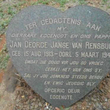 RENSBURG Jan George, Janse van 1913-1942