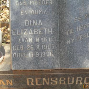 RENSBURG Dina Elizabeth, van nee VAN WYK 1905-1976