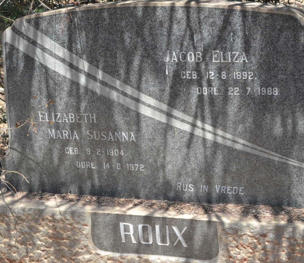 ROUX Jacob Eliza 1892-1988 &amp; Elizabeth Maria Susanna 1904-1972