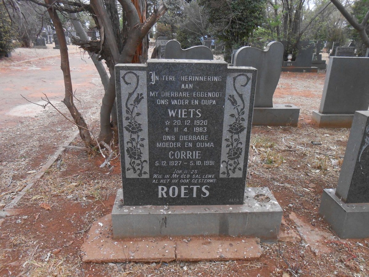 ROETS Wiets 1920-1983 &amp; Corrie 1927-1991