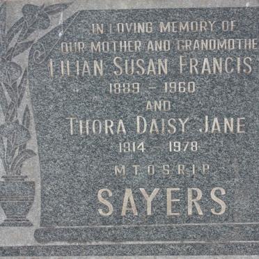SAYERS Lillian Susan Francis 1889-1960 :: SAYERS Thora Daisy Jane 1914-1978