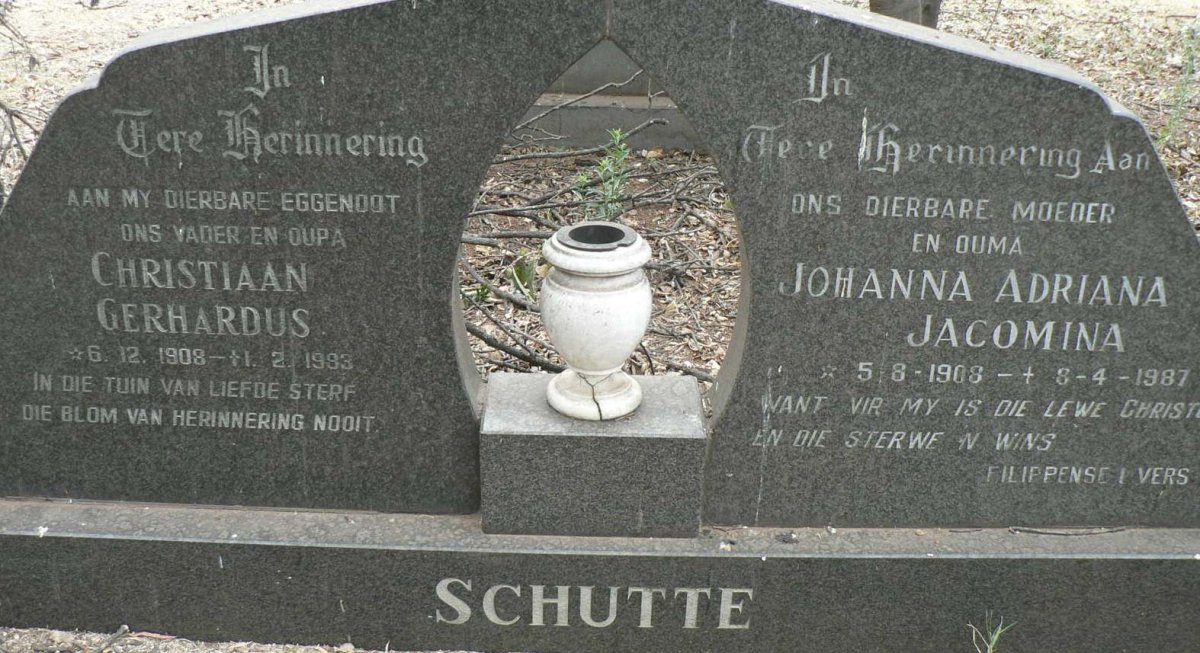 SCHUTTE Christiaan Gerhardus 1908-1983 &amp; Johanna Adriana Jacomina 1908-1987