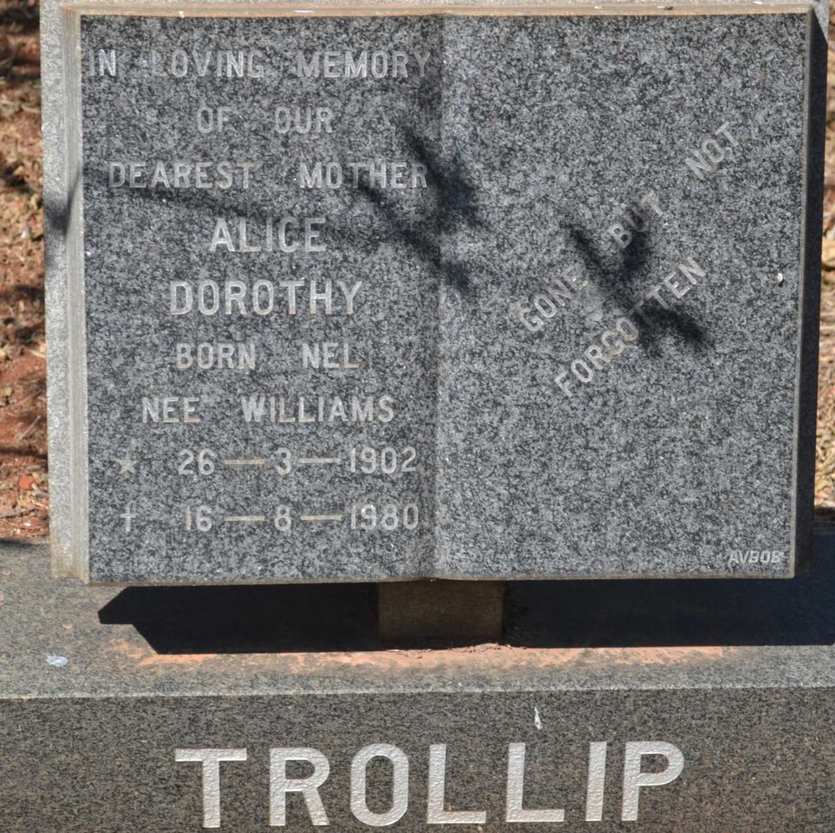 TROLLIP Alice Dorothy formely WILLIAMS nee NEL 1902-1980