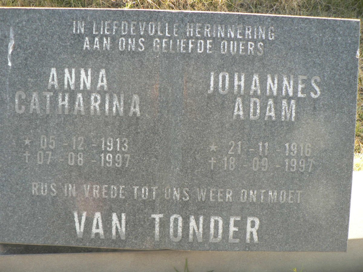TONDER Johannes Adam, van 1916-1997 &amp; Anna Catharina 1913-1997