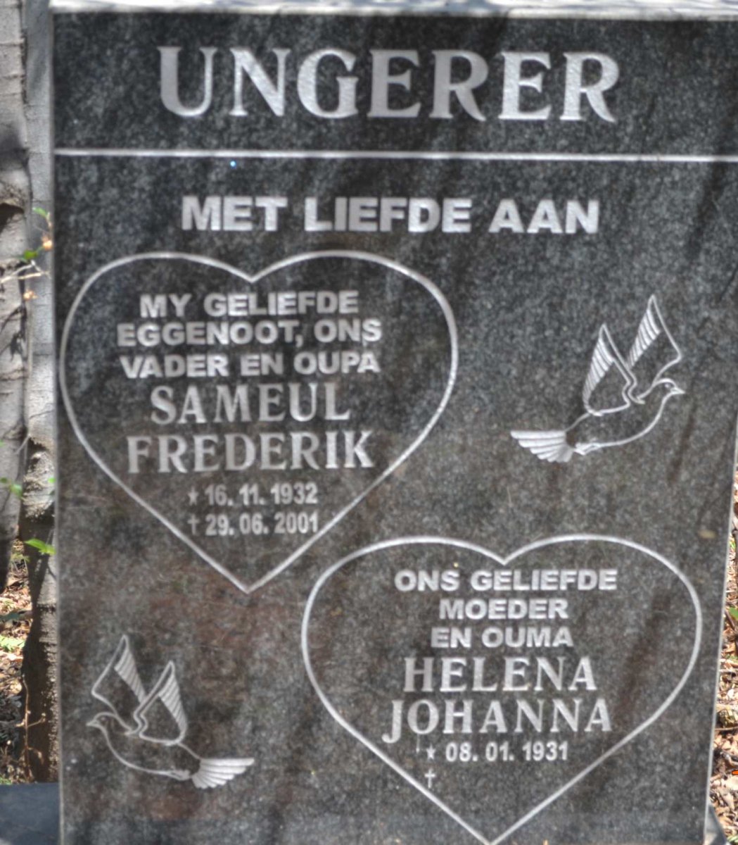 UNGERER Sameul Frederik 1932-2001 &amp; Helena Johanna 1931-
