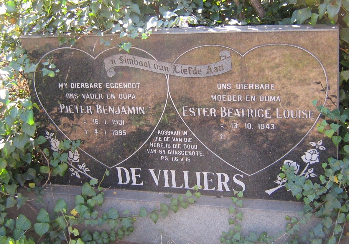 VILLIERS Pieter Benjamin, de 1931-1995 &amp; Ester Beatrice Louise 1943-