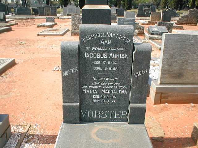 VORSTER Jacobus Adrian 1887-1952 &amp; Maria Magdalena 1894-1977