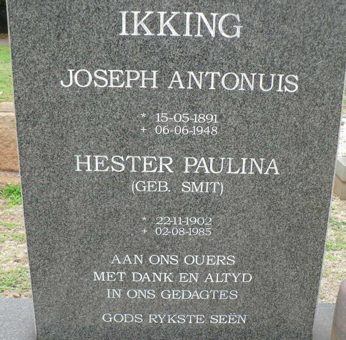 IKKING Joseph Antonuis 1891-1948 &amp; Hester Paulina SMIT 1902-1985