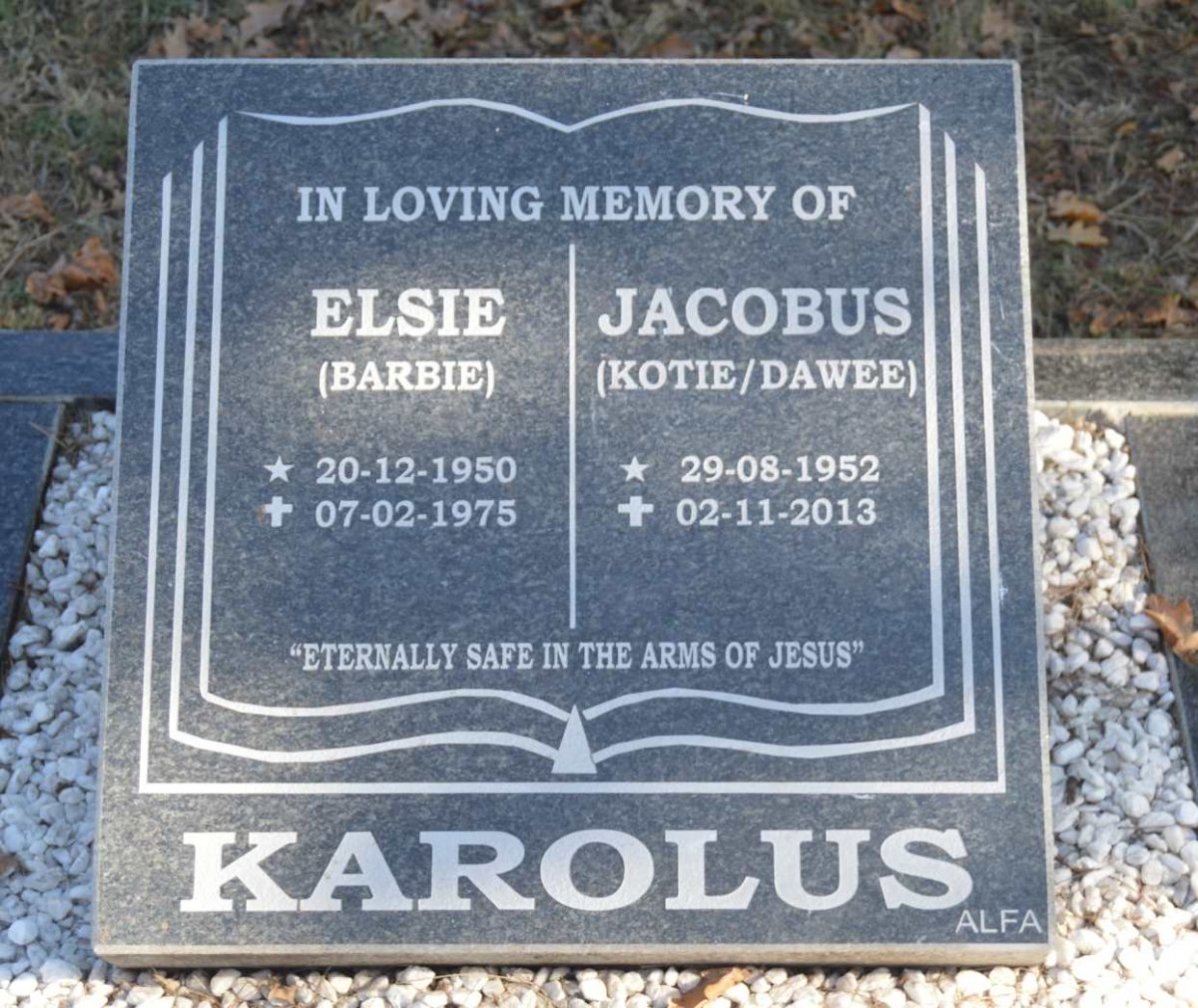 KAROLUS Jacobus 1952-2013 &amp; Elsie 1950-1975