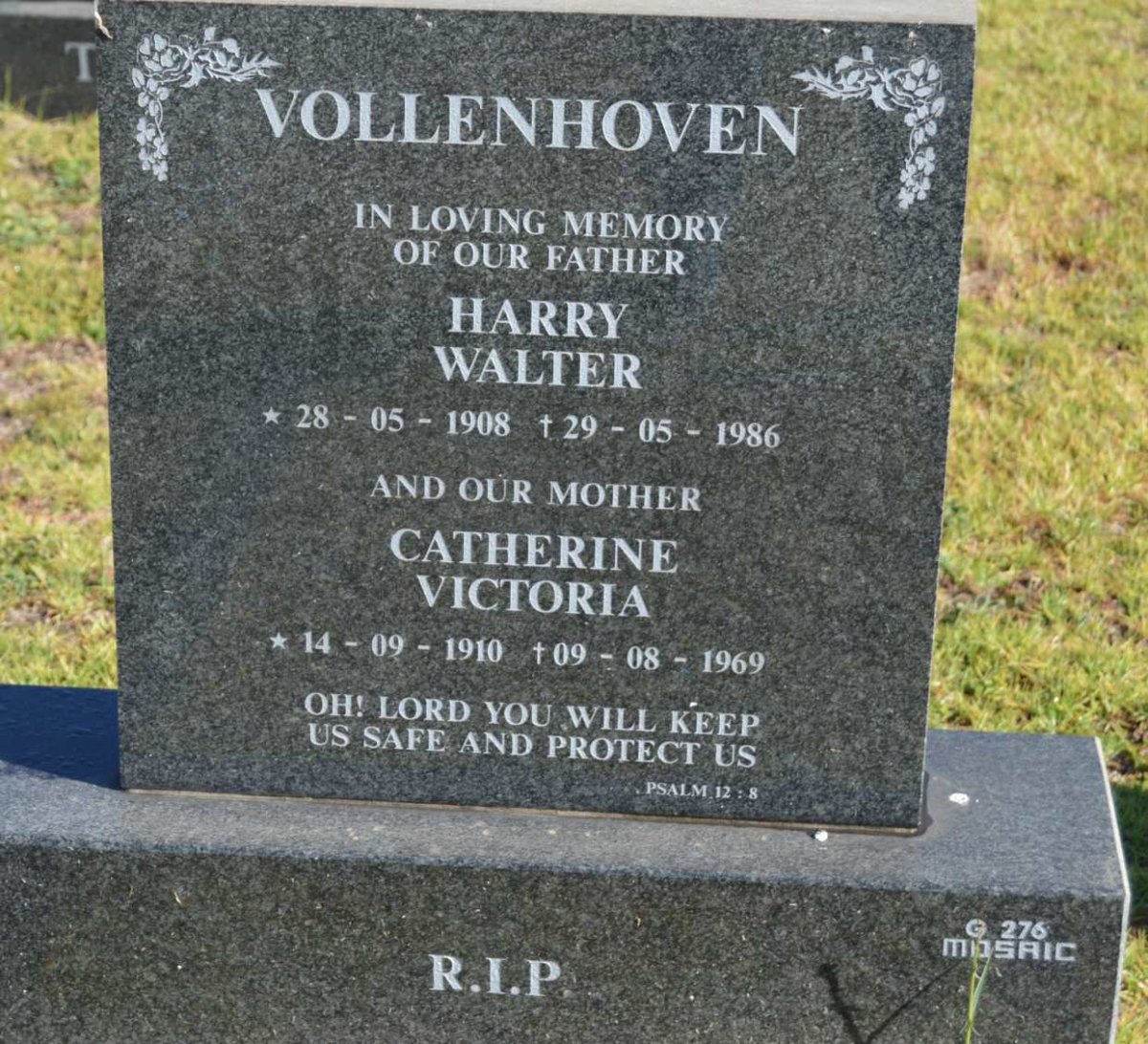 VOLLENHOVEN Harry Walter 1908-1986 &amp; Catherine Victoria 1910-1969