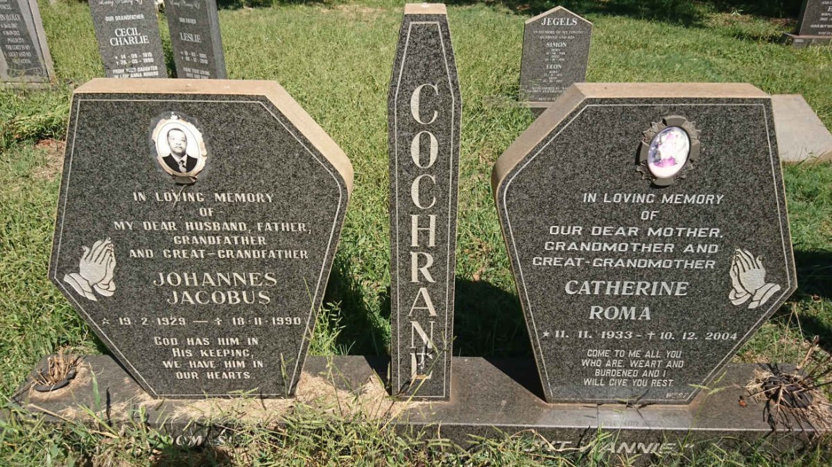 COCHRANE Johannes Jacobus 1929-1990 &amp; Catherine Roma 1933-2004
