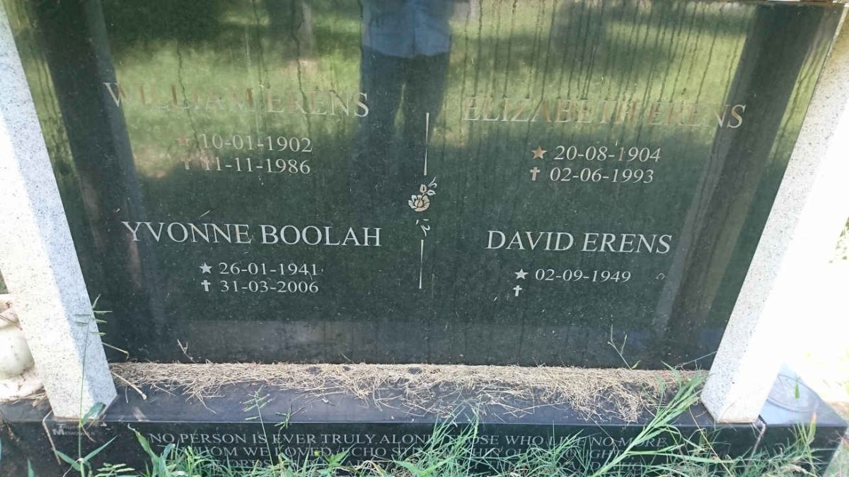 ERENS William 1902-1986 &amp; Elizabeth 1904-1993 :: ERENS David 1949- :: BOOLAH Yvonne 1941-2006