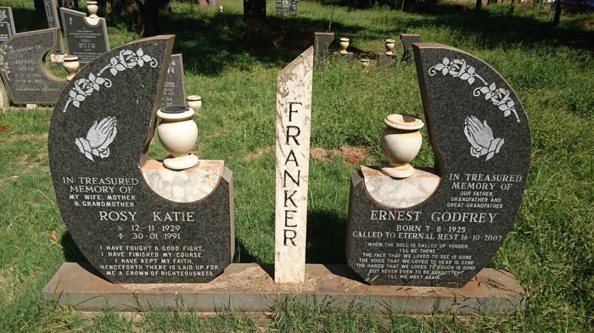 FRANKER Ernest Godfrey 1925-2007 &amp; Rosy Katie 1929-1991