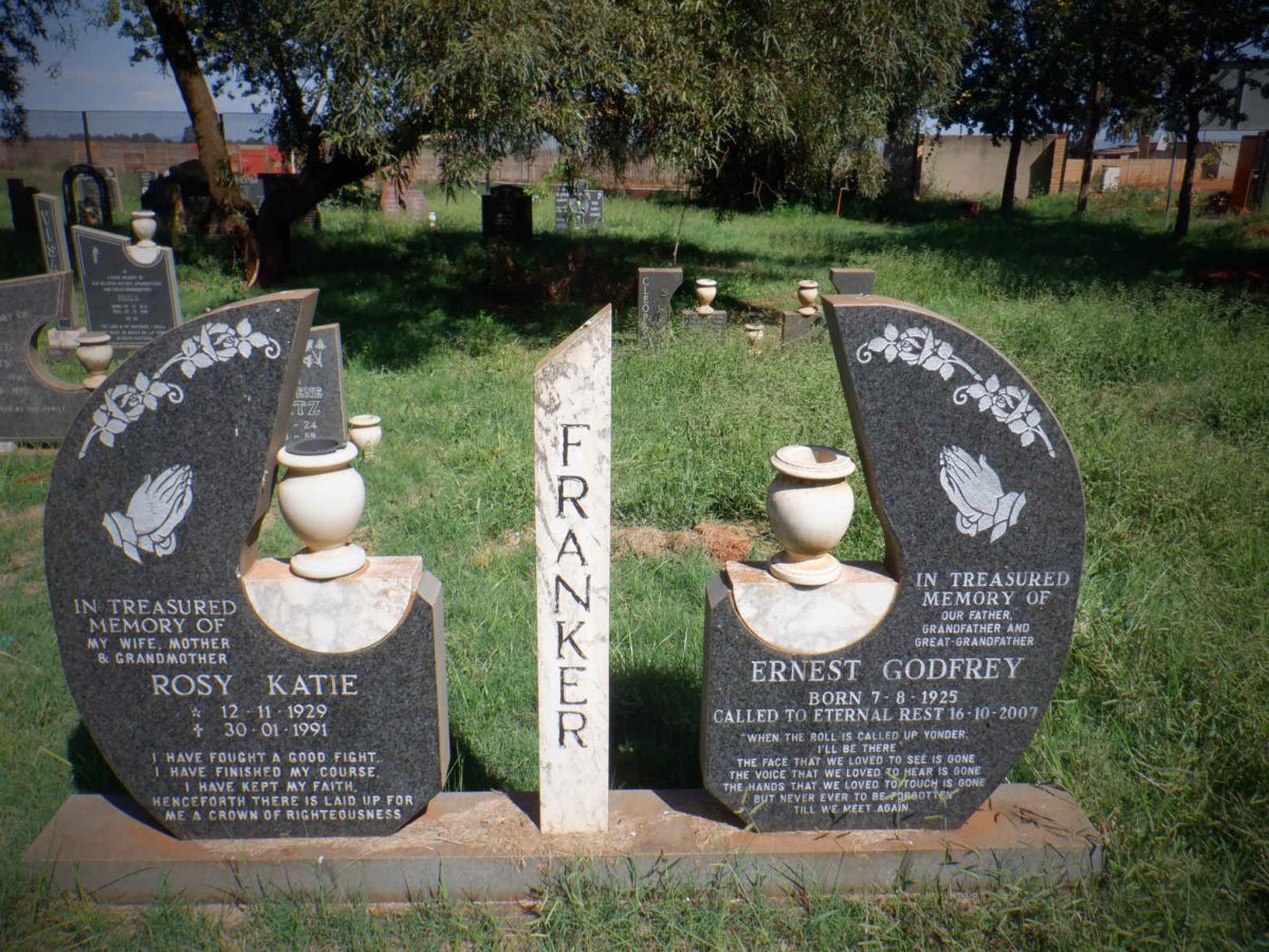 FRANKER Ernest Godfrey 1925-2007 &amp; Rosy Kate 1929-1991