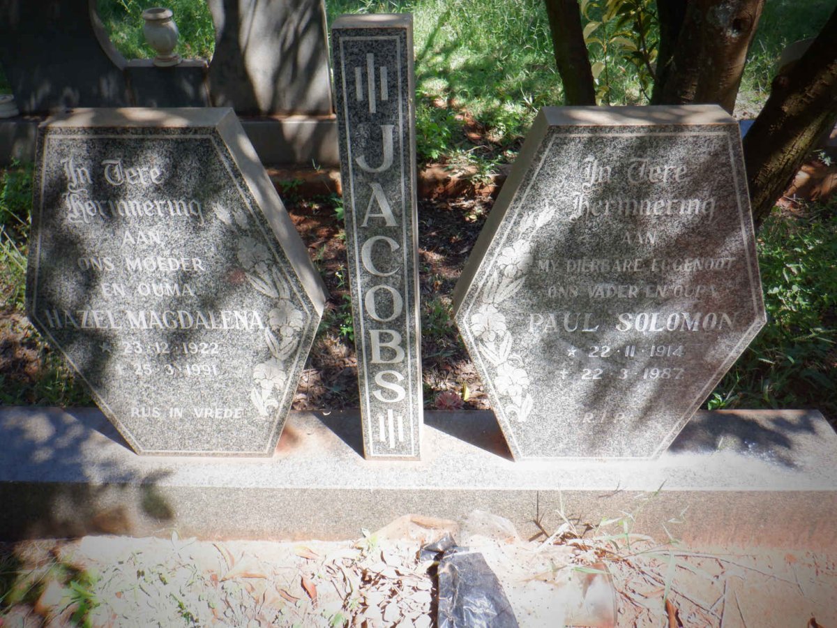 JACOBS Paul Solomon 1914-1987 &amp; Hazel Magdalena 1922-1991
