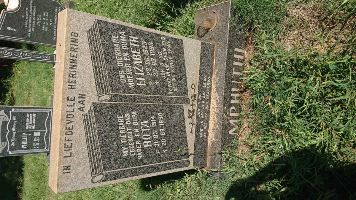 MPHUTHI Bota 1914-1990 &amp; Elizabeth 1923-1998