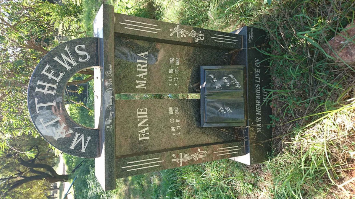 MATTHEWS Fanie 1906-1980 &amp; Maria 1912-1988