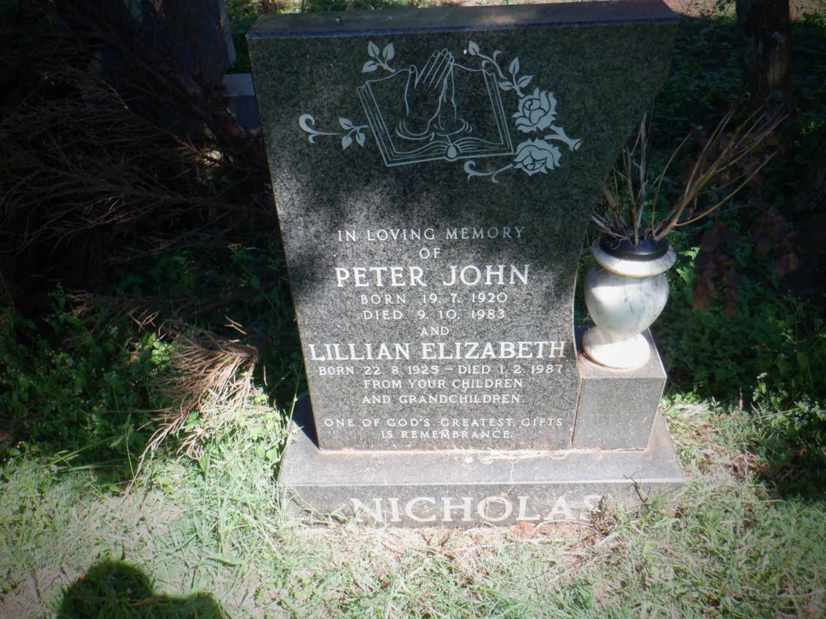 NICHOLAS Peter John 1920-1983 &amp; Lillian Elizabeth 1925-1987