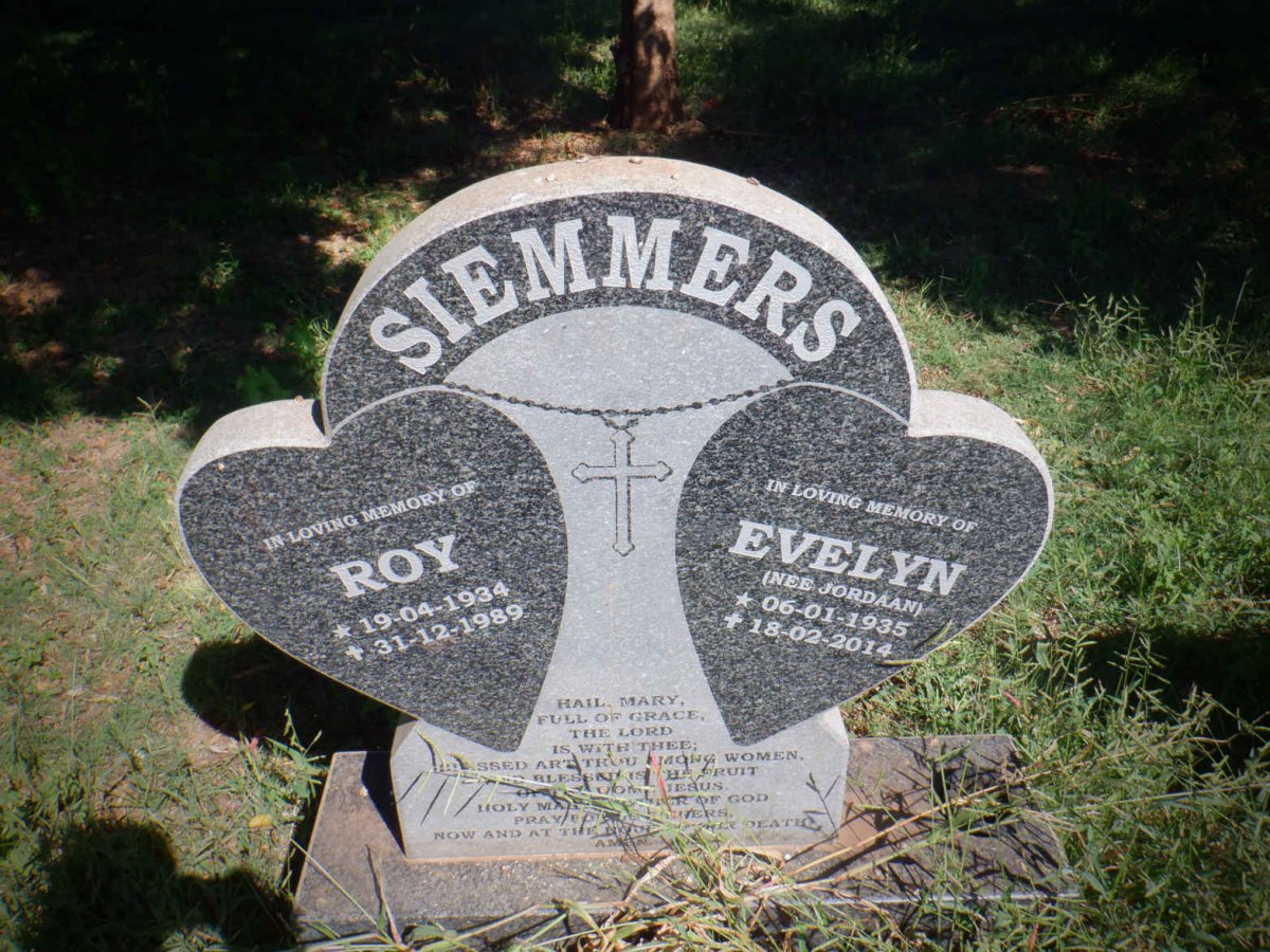 SIEMMERS Roy 1934-1989 &amp; Evelyn JORDAAN 1935-2014