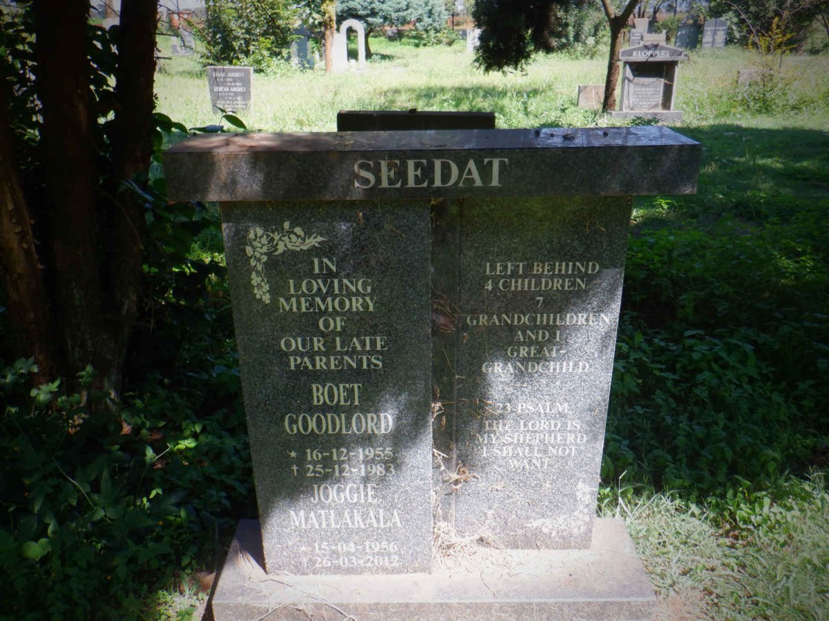 SEEDAT Boet Goodlord 1955-1983 &amp; Joggie Matlakala 1956-2012
