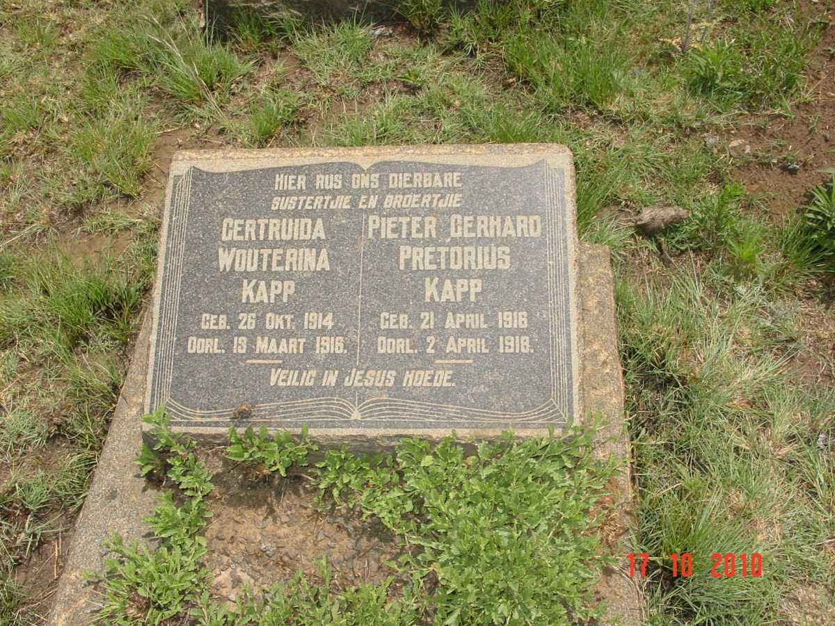 KAPP Gertruida Wouterina 1914-1916 :: KAPP Pieter Gerhard Pretorius 1916-1918