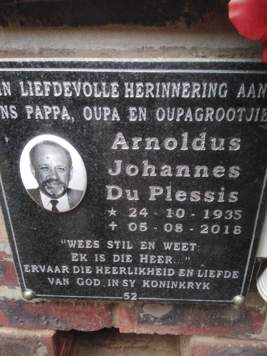 PLESSIS Arnoldus Johannes, du 1935-2018