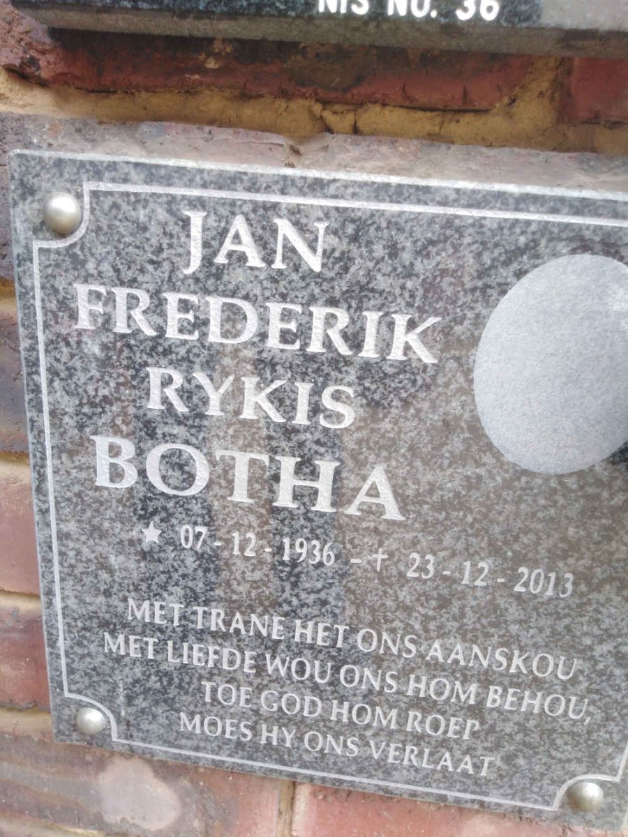 BOTHA Jan Frederik Rykis 1936-2013