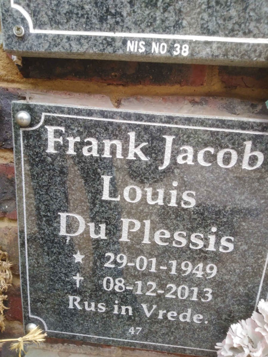 PLESSIS Frank Jacob Louis, du 1949-2013