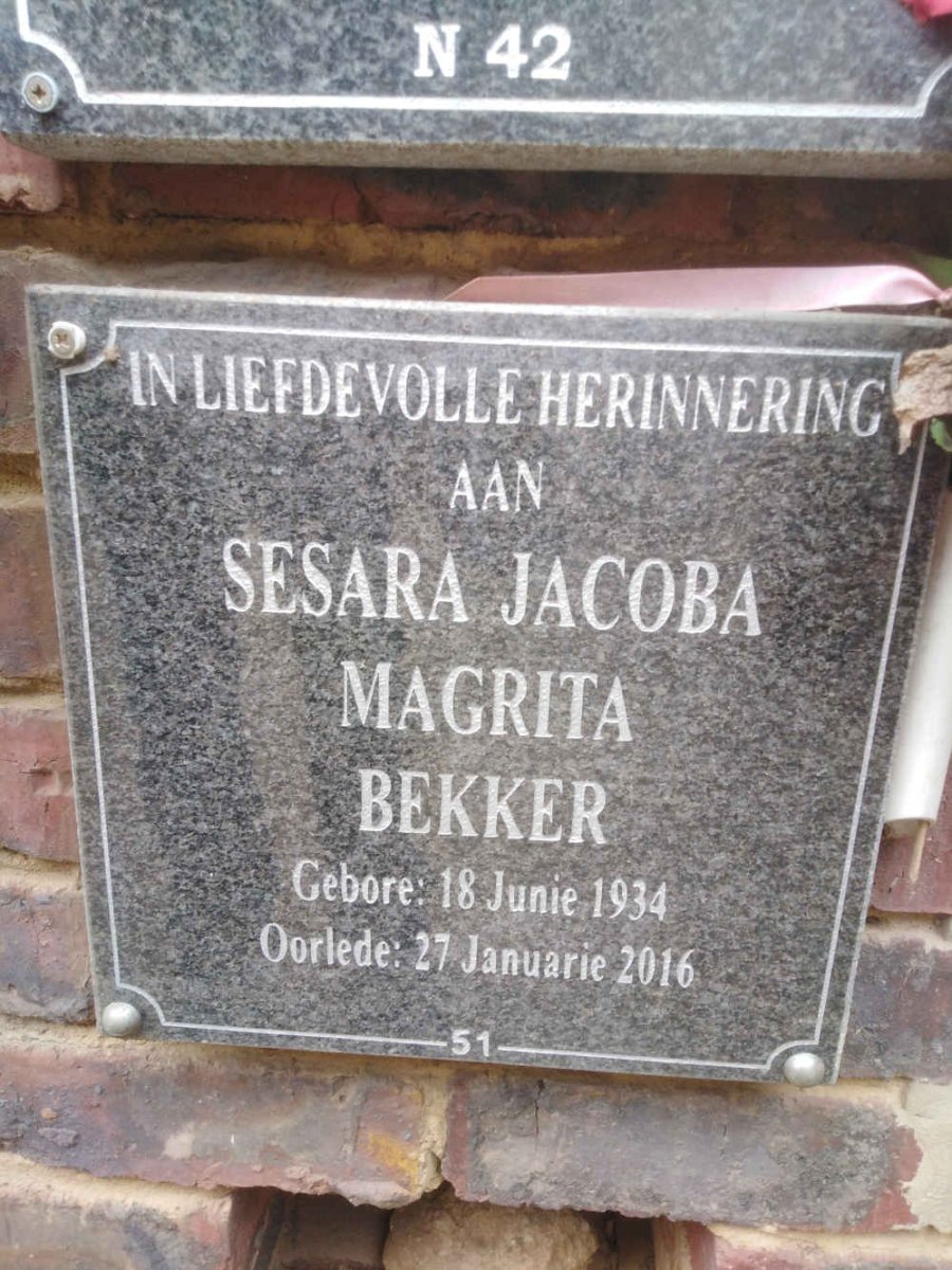 BEKKER Sesara Jacoba Magrita 1934-2016