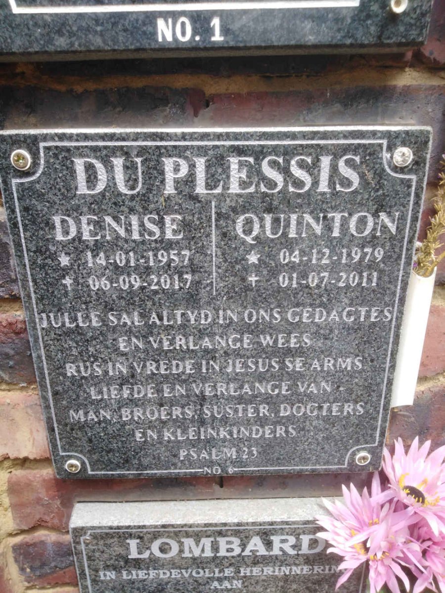 PLESSIS Denise, du 1957-2017 :: PLESSIS Quinton, du 1979-2011