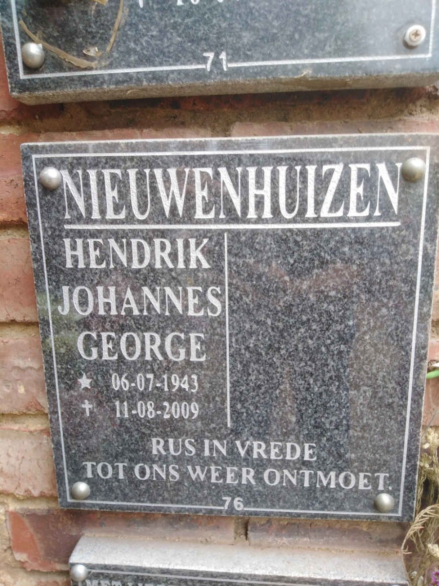NIEUWENHUIZEN Hendrik Johannes George 1943-2009