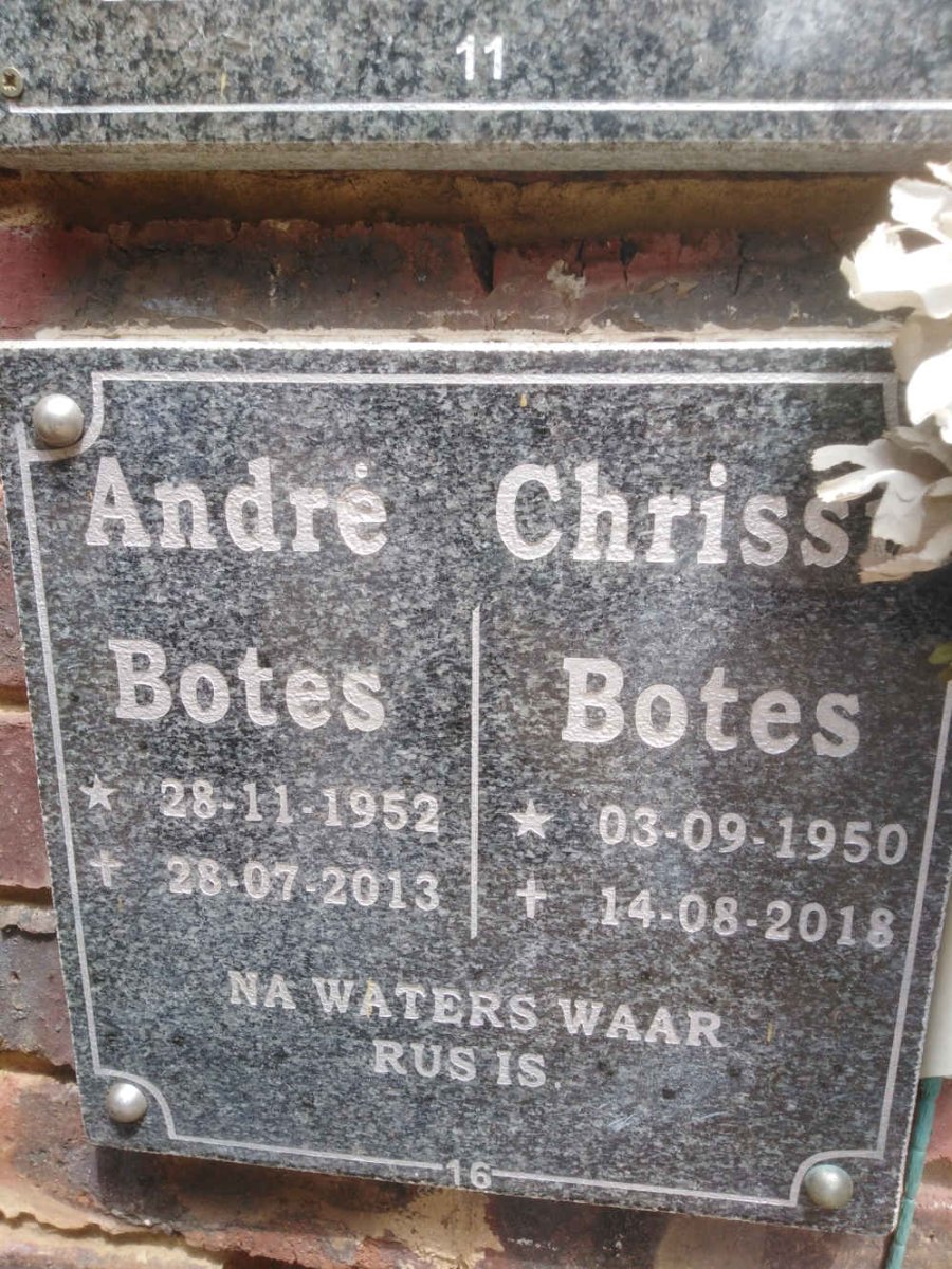 BOTES Andre 1952-2013 &amp; Chriss? 1950-2018
