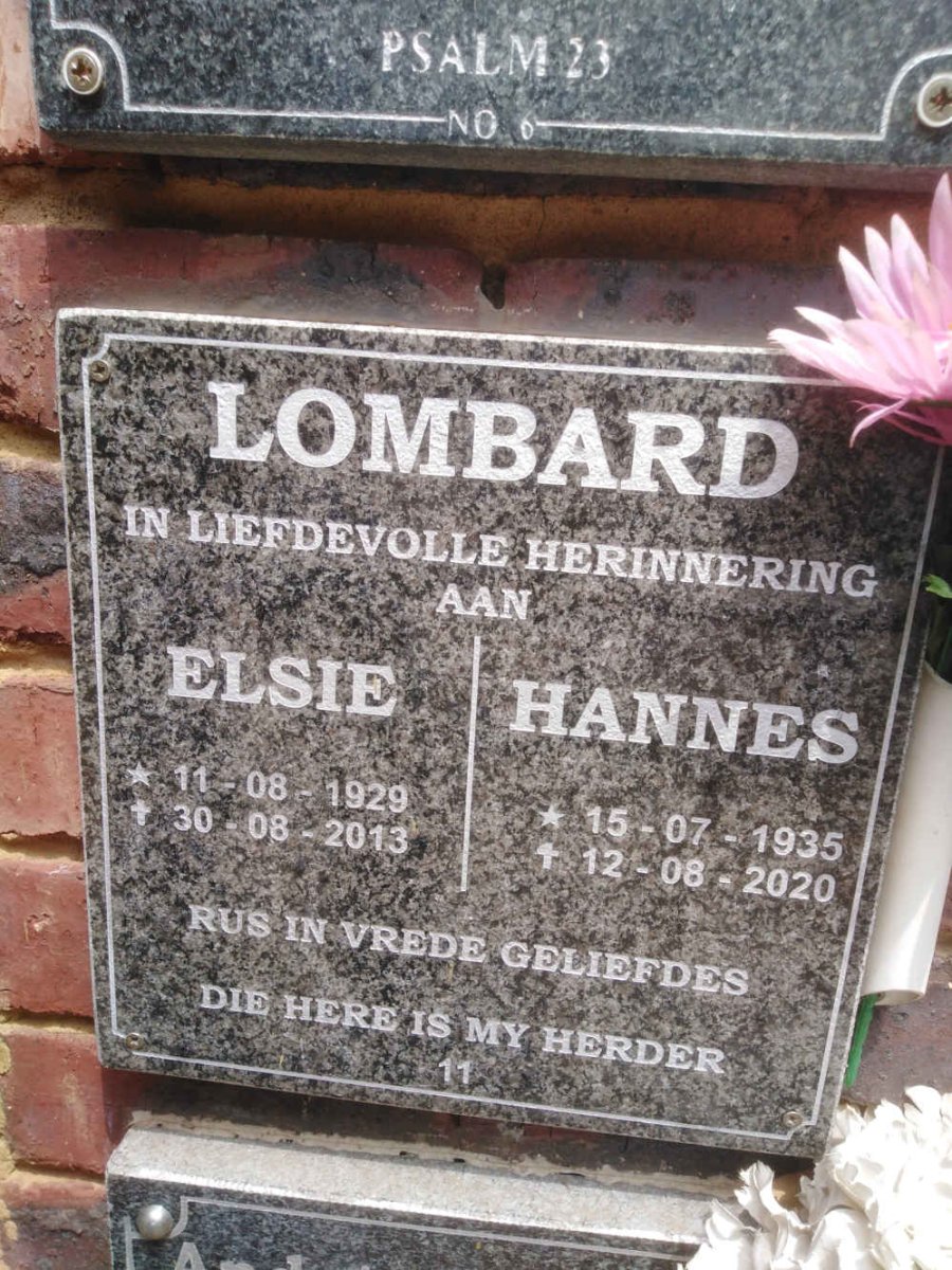 LOMBARD Hannes 1935-2020 &amp; Elsie 1929-2013