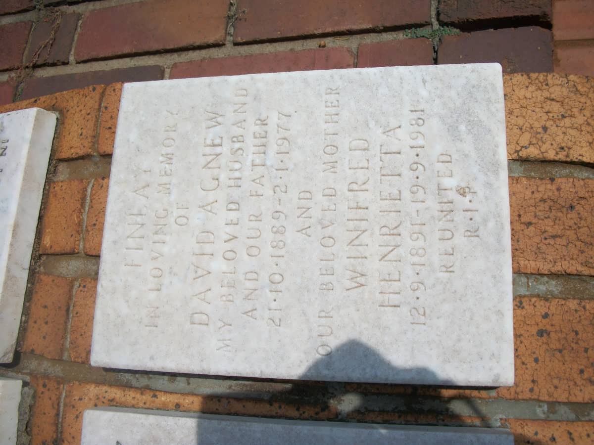 AGNEW David 1889-1977 &amp; Winifred Henrietta 1891-1981
